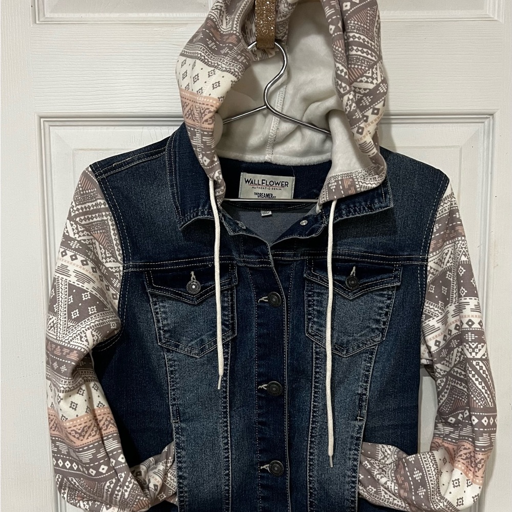 Wallflower Denim Jacket with Patterned Sleeves